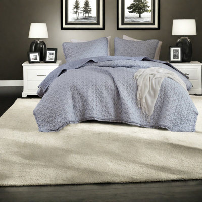 Ensembles de literie luxueux à volants doubles, courtepointe très grand en microfibre très confortable, bleu