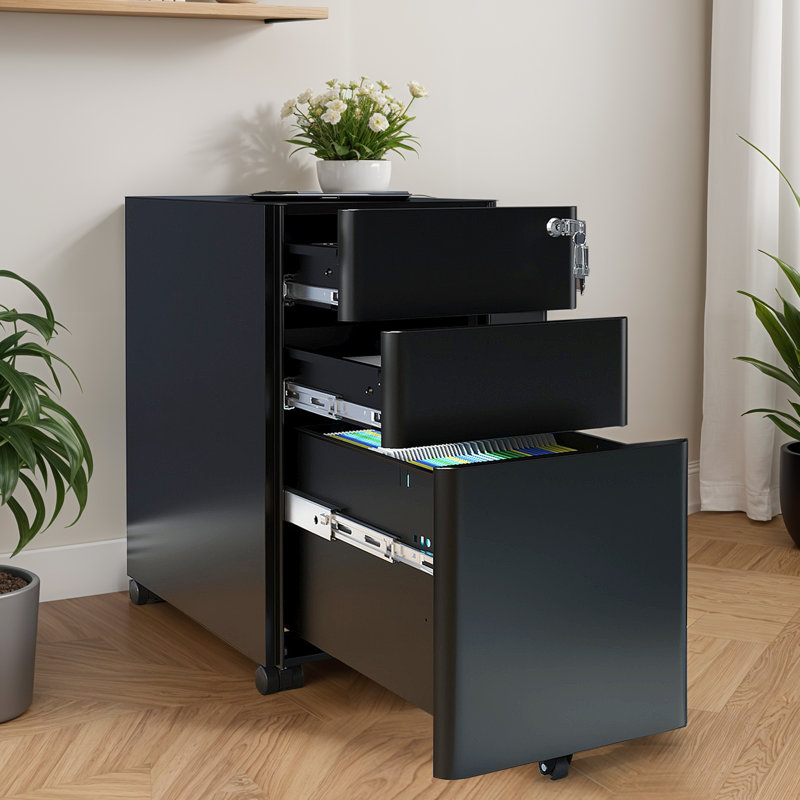 Kailynn 11.8'' Wide 3 -Drawer Mobile Steel File Cabinet, Black