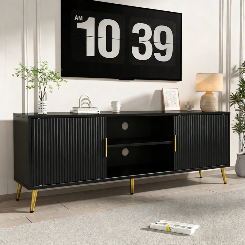 Modern Black Tv Cabinet Suitable For Tvs Up To 70'', Black