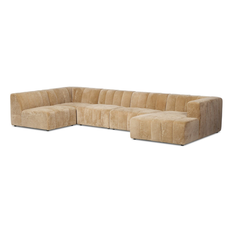 Curteria Upholstered 160 " Genuine Fur U-Shaped Sofa & Chaise, Right Hand Facing