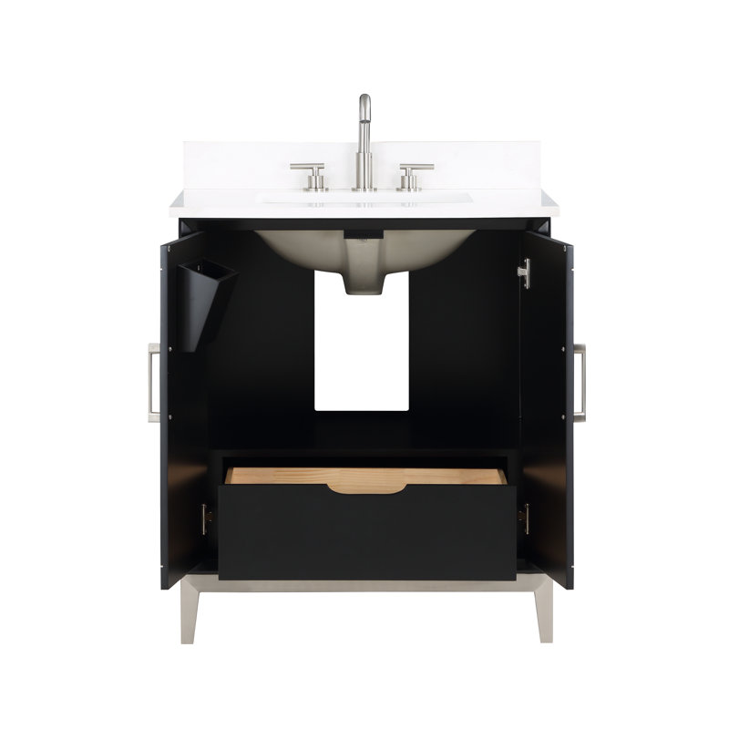 Gracie 30'' W Single Vanity, Midnight Black, Satin Brass, White Quartz