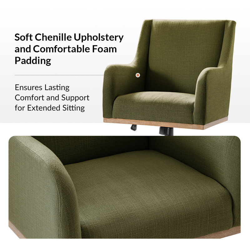 Ackeron Julia Farmhouse 360° Swivel Office Chair with Adjustable Height and Curved Armrests, Moss