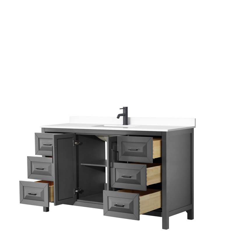 Ensemble de meuble-lavabo simple 60 po Daria, Marbre de culture de Carrare, Gris foncé, Noir mat