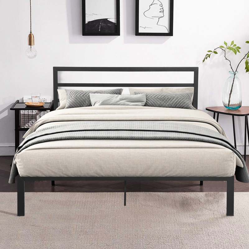 Charcoal Grey Queen Metal Bed Frame - Strong Steel Construction, Quiet And Comfortable Sleep, Easy To Assemble, Under Storage Solution, No Box Spring Required, Fits 8" Thicker Mattresses, 600 Lbs