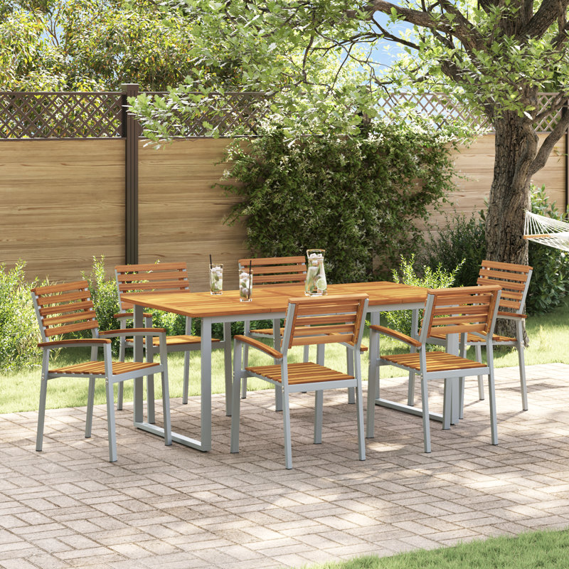 7 Piece Garden Dining Set Metal, 75cm H x 180cm W x 90cm D