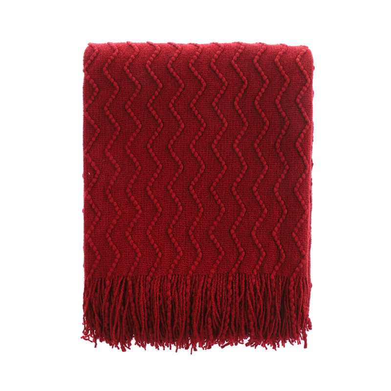 Christmas Red Knitted Wool Throw Blanket with Tassels, 50"x60"