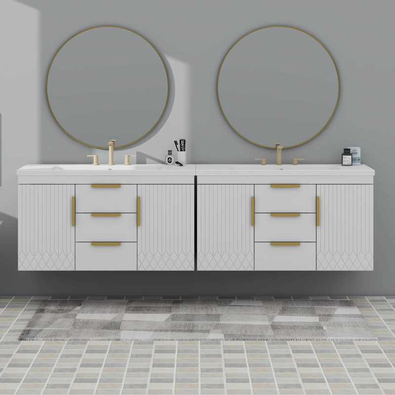 72'' Wall Mounted Vanity With Drawers, Black