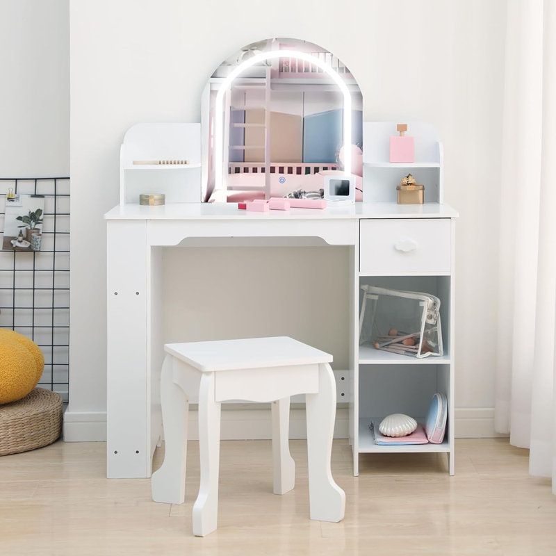Dressing Table with Mirror, White