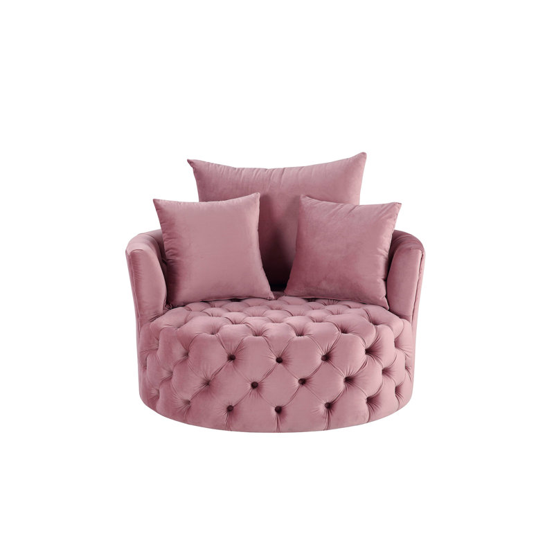 Fauteuil d'appoint en velours avec pivot Zunyas, Velours rose