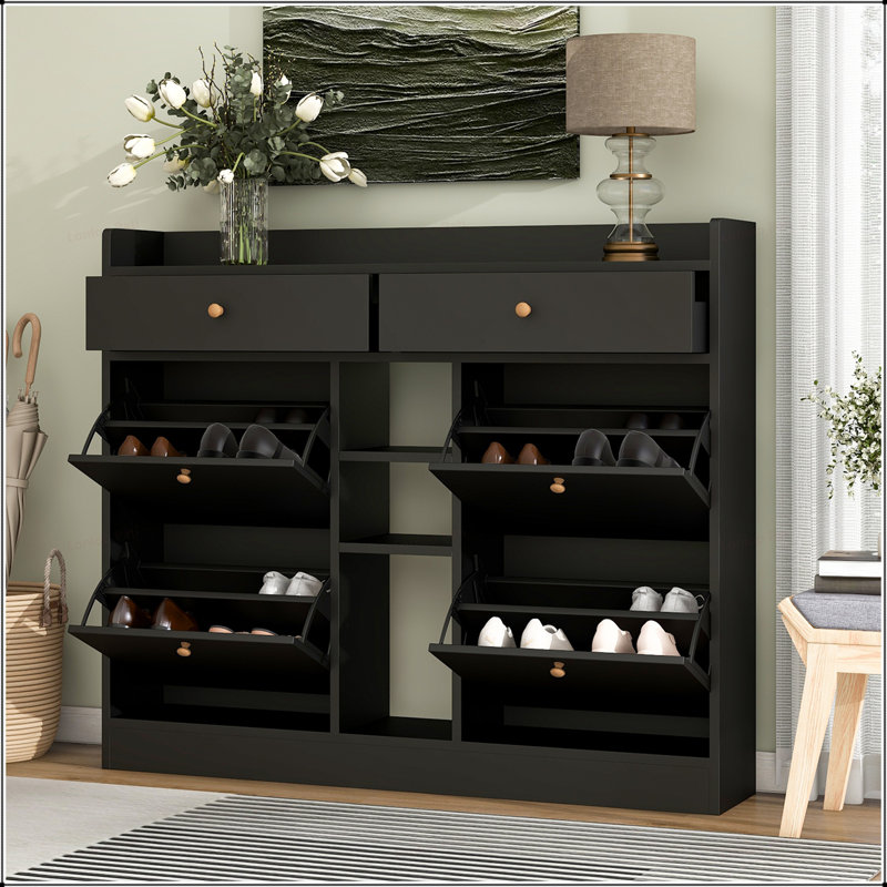 Multifunctional Shoe Cabinet with Stylish Design for Entrance Hallway, Ample Storage and Adjustable Shelves, Black