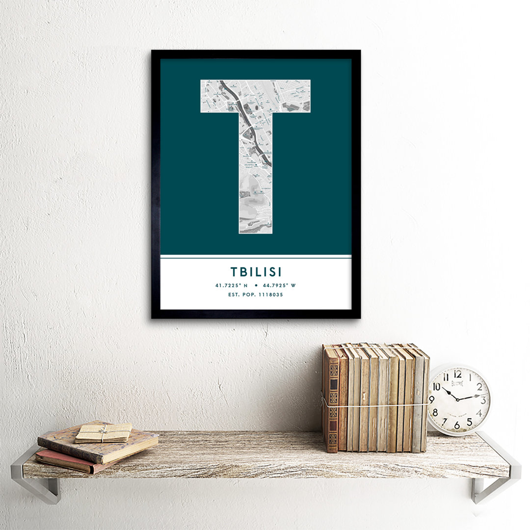 Tbilisi City Map Tbilisi Teal by Wee Blue Coo - Single Picture Frame Typography