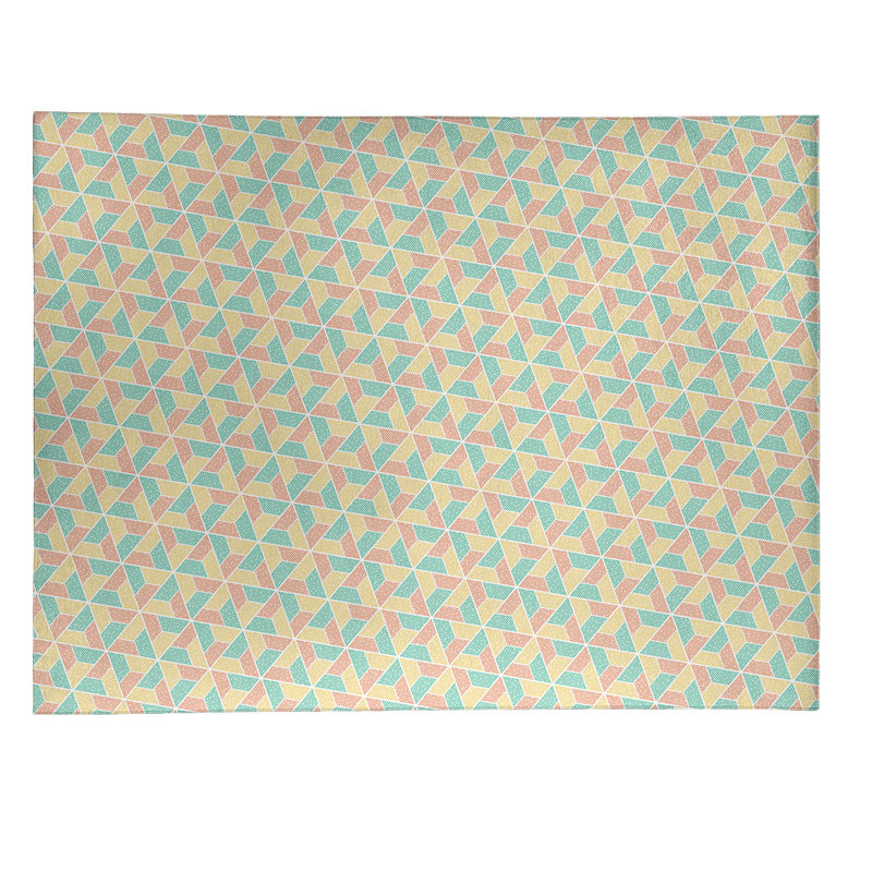 Tapis jaune/bleu clair/saumon trapézoïdals, Rectangle 8 pi x 10 pi