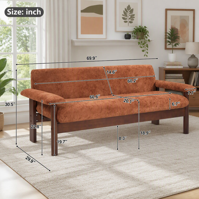 Canapé moderne en chenille avec accoudoirs rembourrés et coussin amovible, Rouge