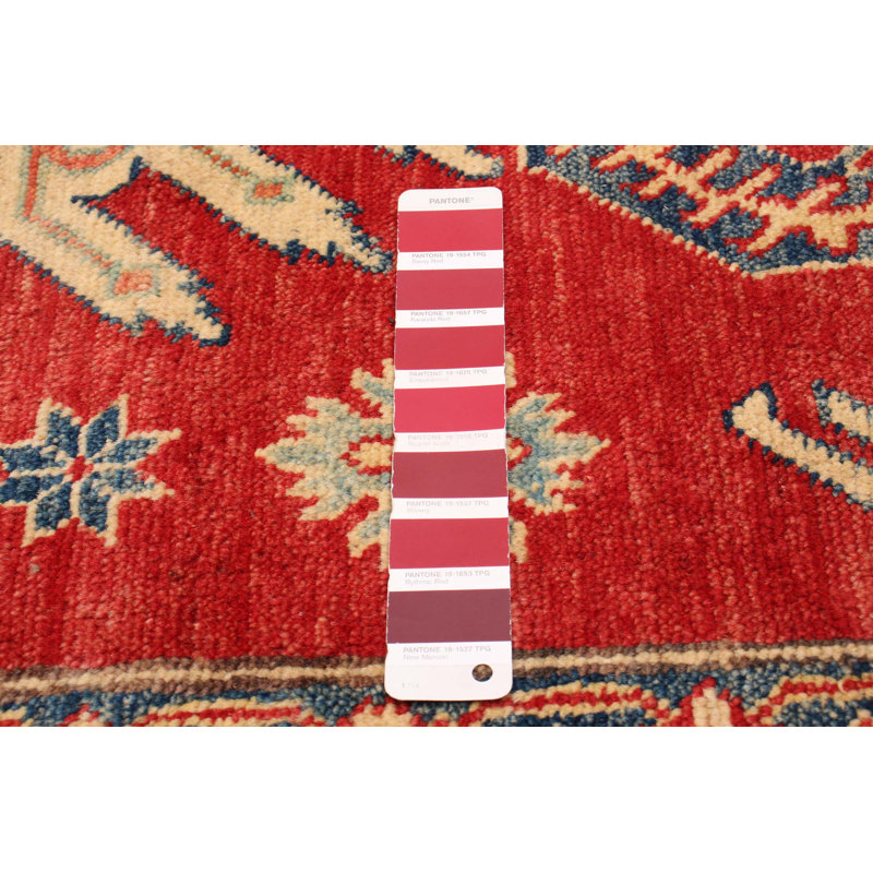 Tapis unique en laine noué à la main 4 pi 1 po x 5 pi 2 po nouvel âge Airin - rouge / beige / bleu