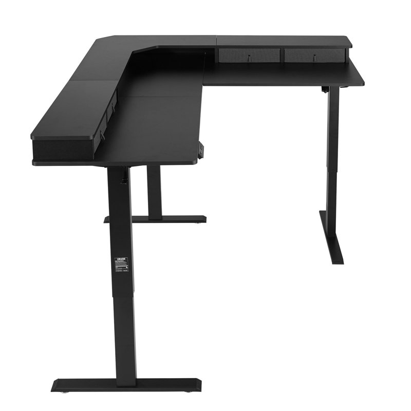 Bureau de jeu en L à hauteur réglable avec tiroirs en L