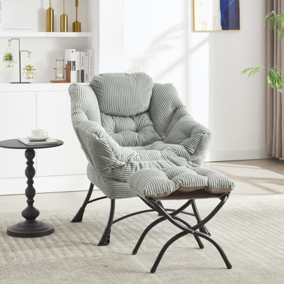 Modern Soft And Comfortable Accent Chair With Ottoman, Armrests And Side Pocket For Small Spaces