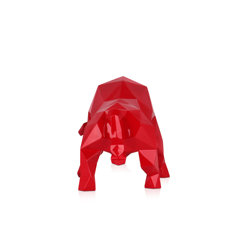 Low Poly Bull Resin Statue, Red
