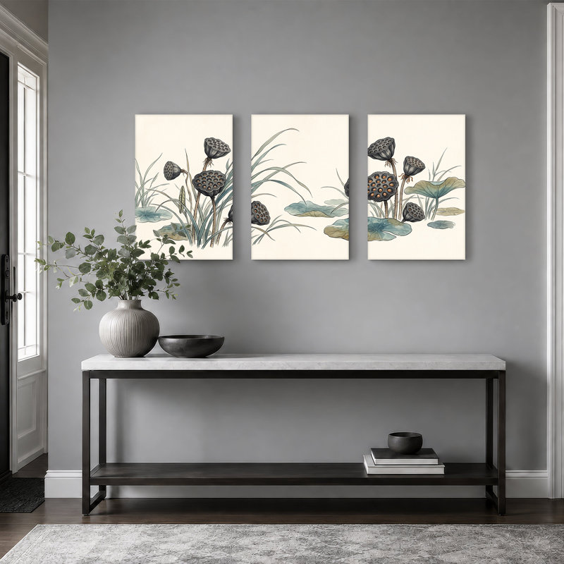 Ensemble de 3 impressions sur toile Lotus, H 24 po x l 16 po x 3 pièces