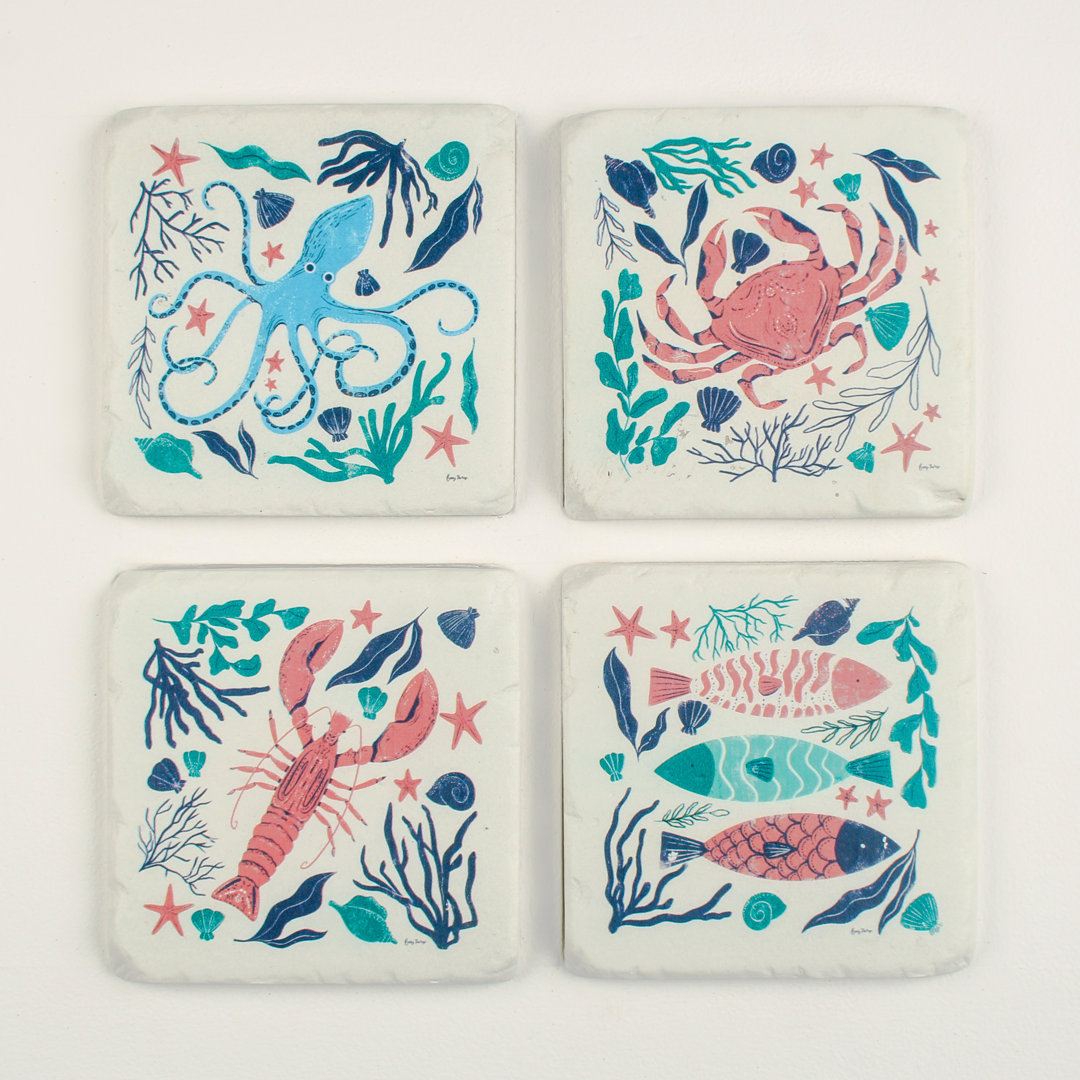 Ceramic Square 4 Piece Coaster Set