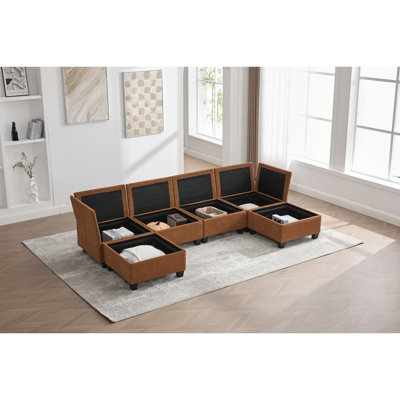 6 modulaires librement combinables avec méridienne, en forme de U, avec rangement, doux et confortable, tissu respirant, assemblage, coussins de chaise modulaires personnalisables, réglages