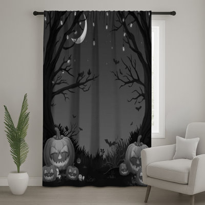 Halloween Night Scene Window Curtains, Pumpkins Sheer & Blockout Curtains - 1 Panel