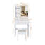 Bureau de coiffeuse avec miroir à DEL, tiroirs, tablettes ouvertes et fauteuil-134676606