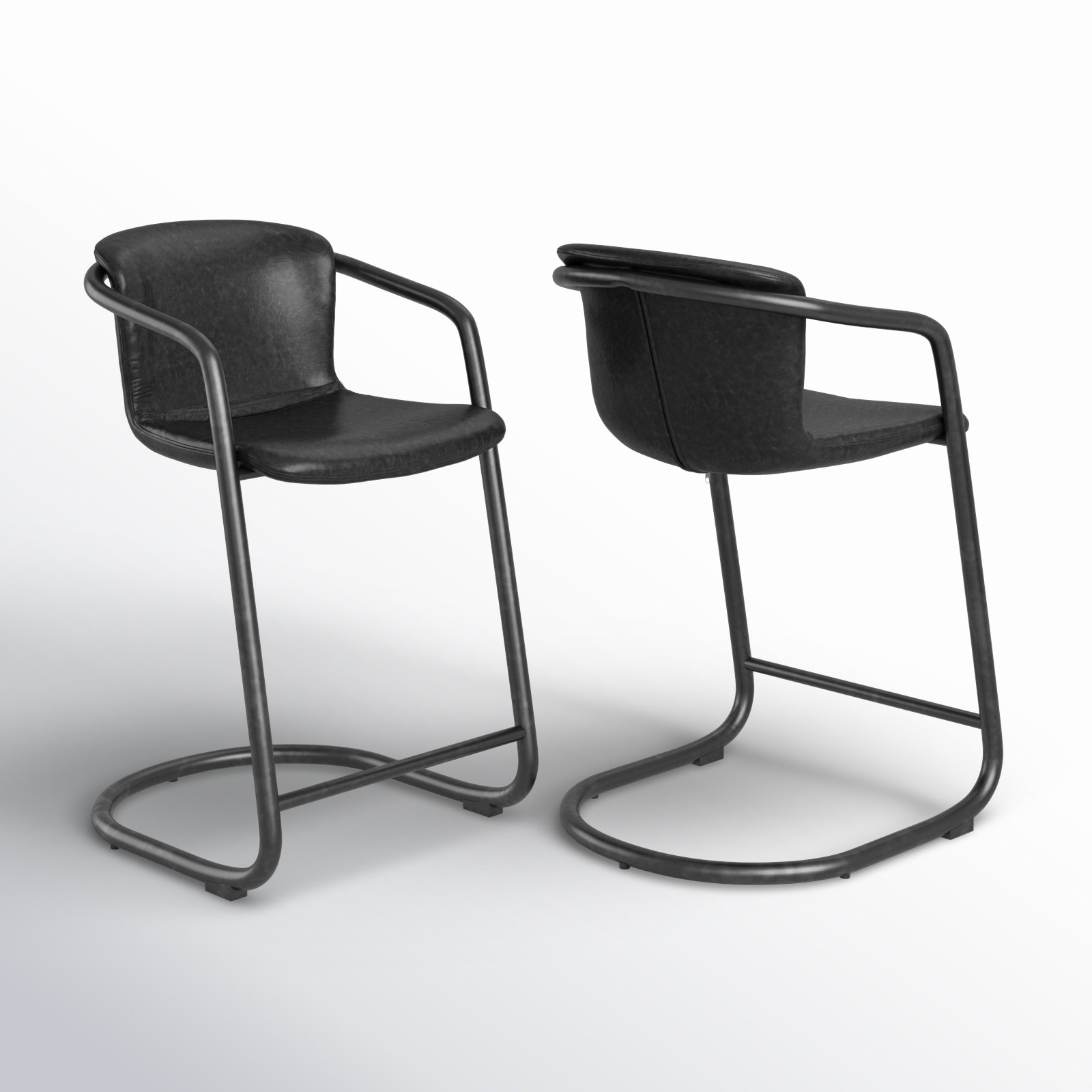 Higbee Genuine Leather Bar and Counter Stool, Bar Stool (29" Seat Height), Black Genuine Leather