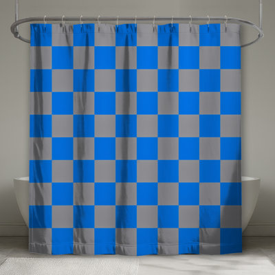 Blue Gray Checkerboard Shower Curtains Extra Long