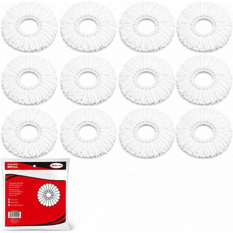 Paquet de 12 têtes de rechange pour vadrouille, recharge de vadrouille 100% microfibre compatible Easy Wring, tête de remplacement pour vadrouille à 360 degrés