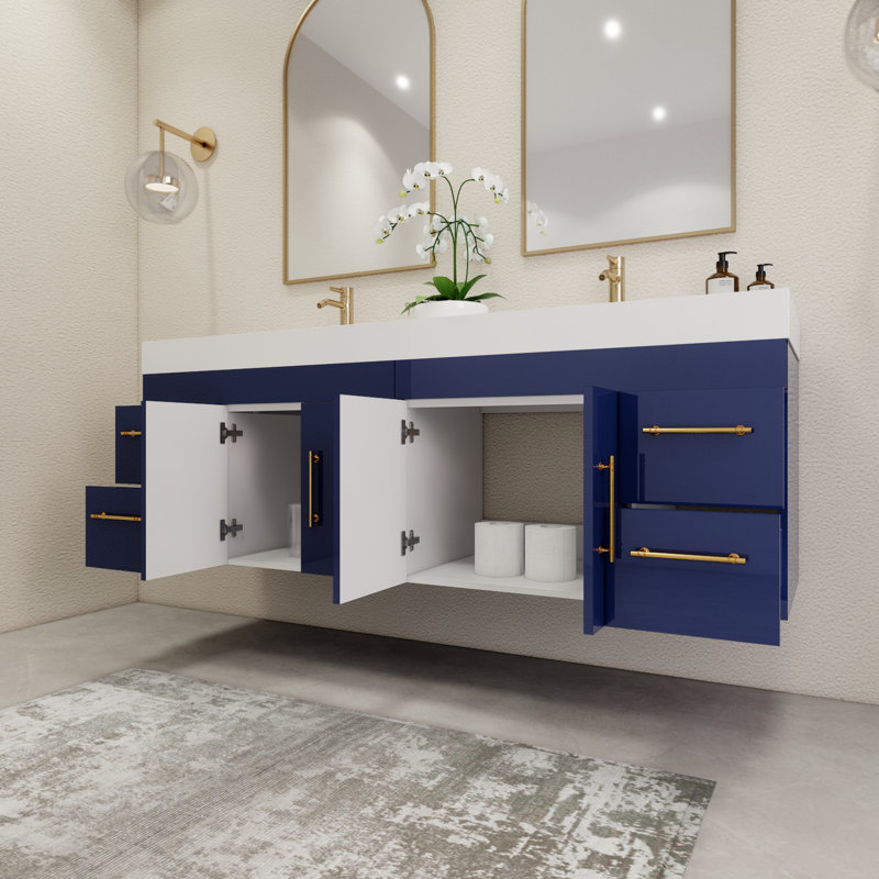Ensemble de meuble-lavabo double 70,8 po, Bleu nuit