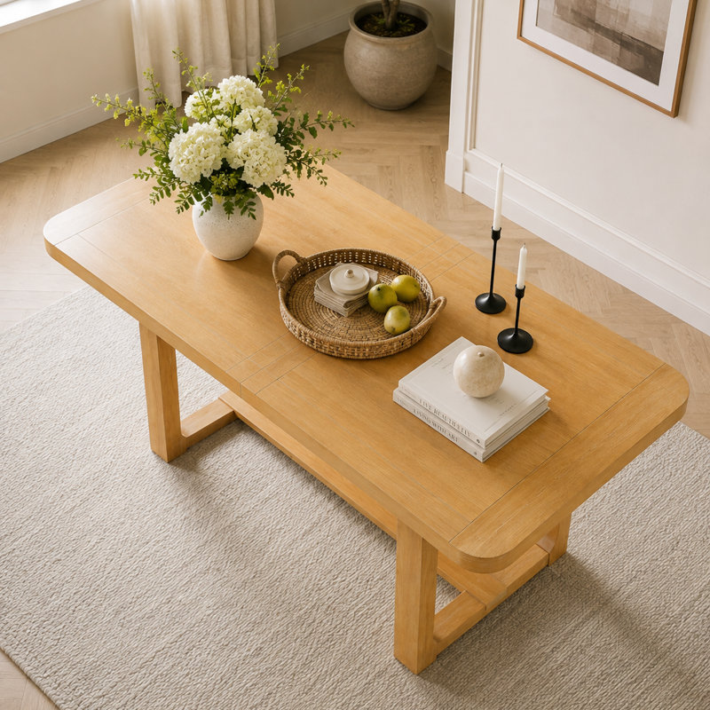 Table de salle à manger extensible UNAROZ en bois massif avec rallonge amovible et coins arrondis