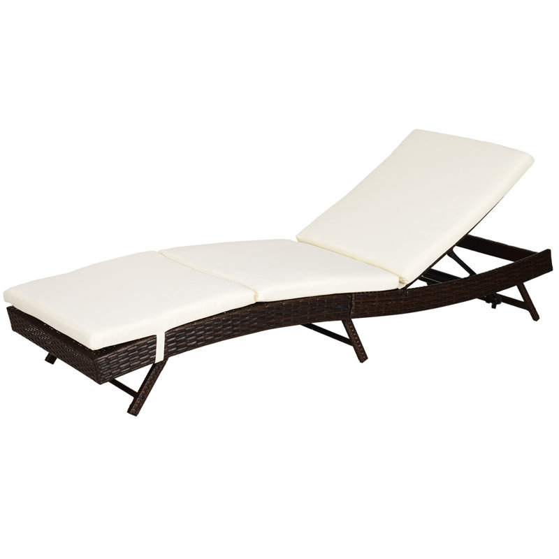 Patio Chaise Lounge, Pool Chair With 5 Position Adjustable Backrest & Cushion, Outdoor PE Rattan Wicker Sun Tanning Seat, 78.75" X 28" X 35"