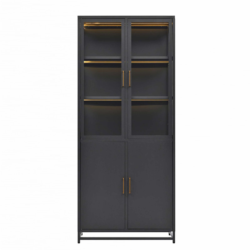 Vitrine de 76,75 po de hauteur avec portes en verre et lumières DEL, Noir