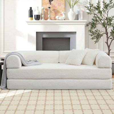 80.7" Corduroy Sleeper Sofa Modular Sofa Bed Compression Foam Couch Bed With 2 Pillows - No Assembly Required