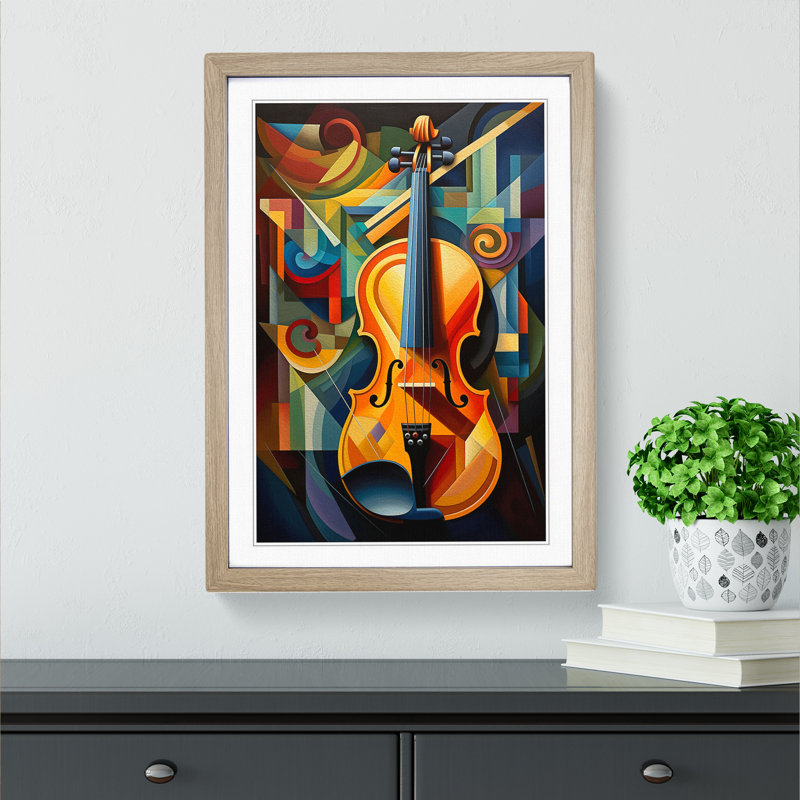 Violin Cubism Art - Framed Print, 46cm H x 34cm W, Oak Framed