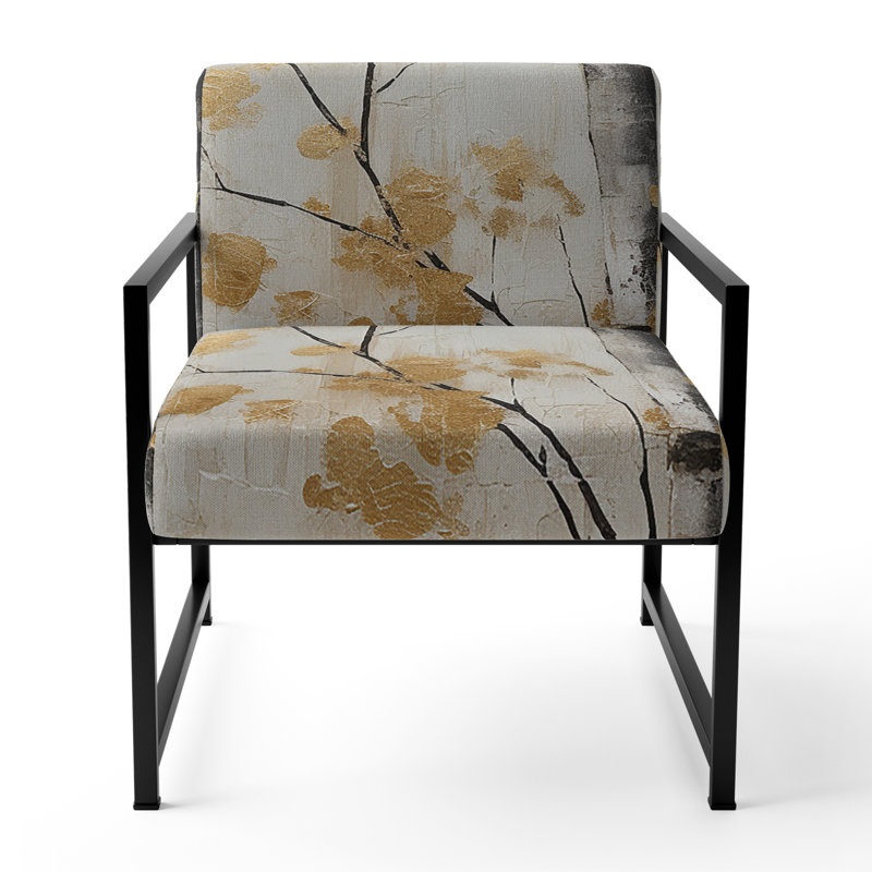 Tree Whispers Of Grey and Gold - Chaise d'appoint rembourrée à motif floral, Noir