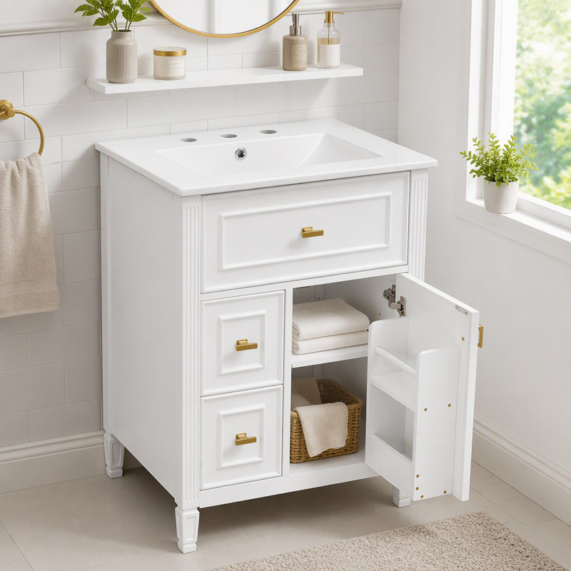 Meuble-lavabo 24 po avec lavabo et rangement intelligent, White, 24