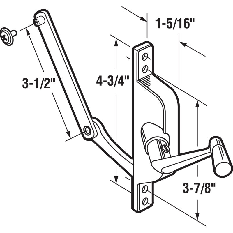 Opérateur Prime-Line Jalousie, maillon 3 1/2 po, aluminium, manivelle (paquet simple)