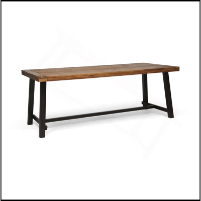 Table de salle à manger d'extérieur en bois d'acacia durable avec structure en métal rustique, résistante aux intempéries et facile à entretenir pour une utilisation sur le patio