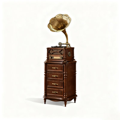 Tourne-disque rétro à Gramophone en bois massif avec tiroirs - Décor audio de salon de style américain