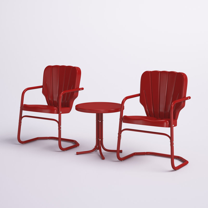 Burley Outdoor Conversation 3 Piece Seating Group, Bright Red Gloss