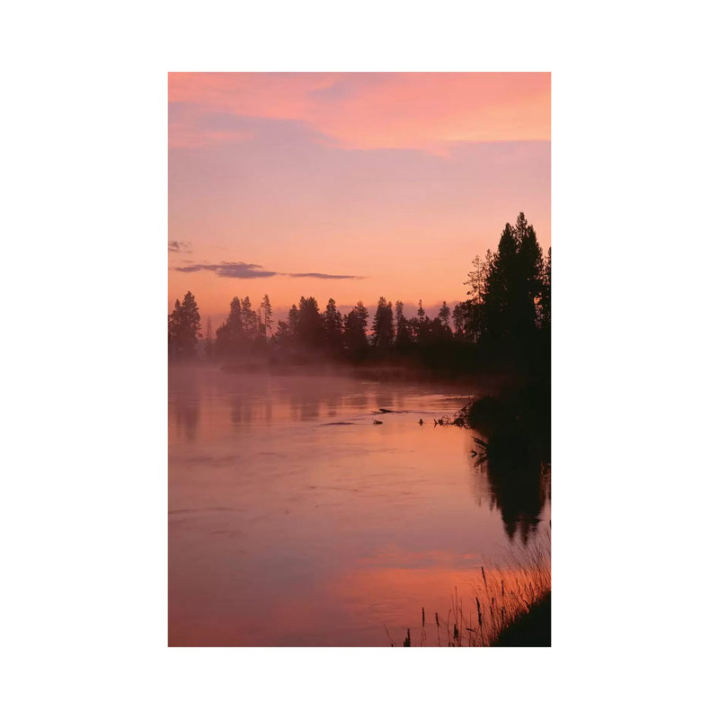 USA, Oregon, Deschutes National Forest. Fog Hovers Above The Deschutes River At Sunrise. by John Barger - Wrapped Canvas Print