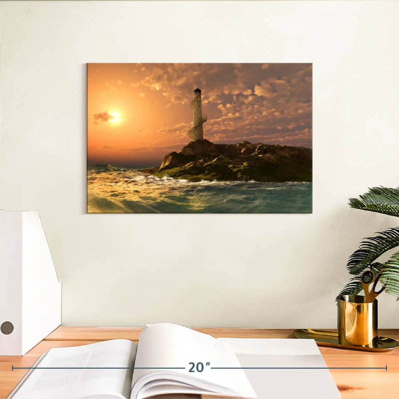 Coucher de soleil sur le phare côtier d'Aletra, H 8 po x l 12 po