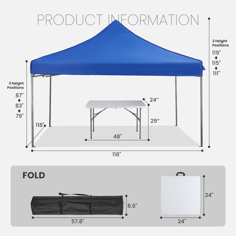 Fold Outdoor Table With Outdoor Canopies, 29.13" H x 48.03" W x 23.62" L
