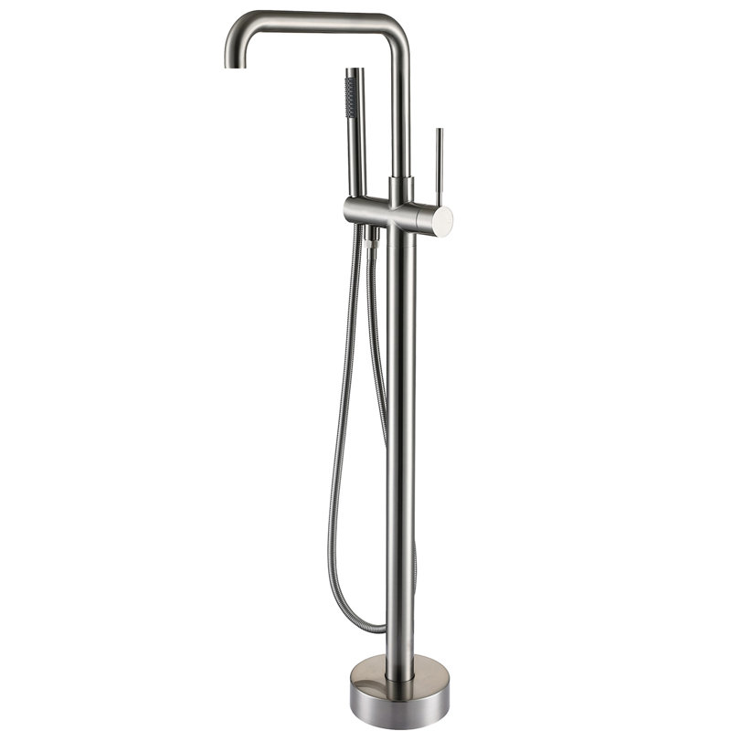 Freestanding Tub Faucet With Hand Shower, 3 Handles, Blush Colored Metal, 6.26 In W X D 41.17 H, 11.3 Lb - Bathroom Renovation Element Bathtub W/ Blush, Fixture