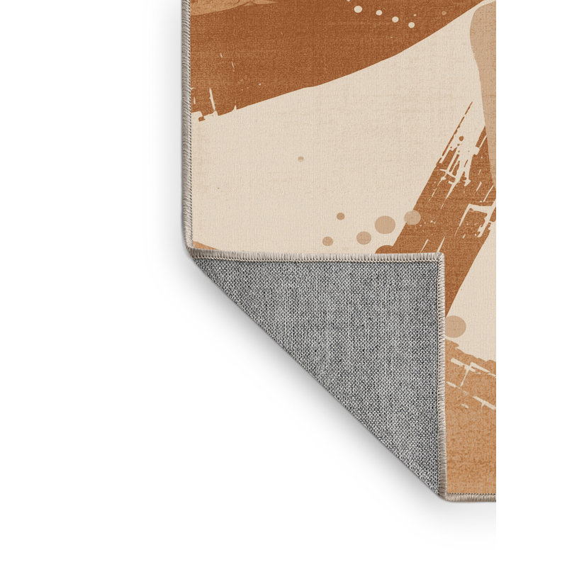 Tapis éclectique abstrait lavable à la machine en brun - reliure beige, 7 x 9
