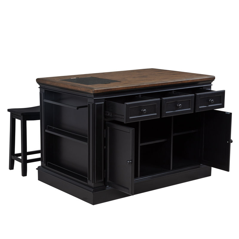 Îlot de cuisine avec 2 tabourets Posie, Noir