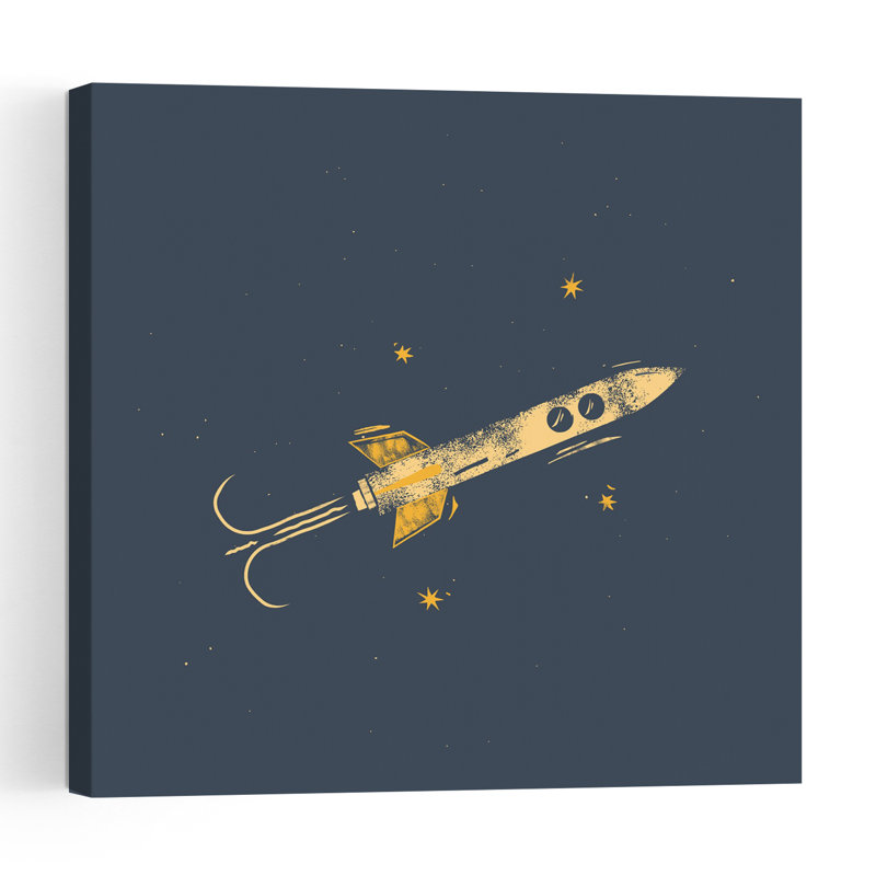 Retro Rocket Flight Abstract Contemporary Landscape Nature Wall Art Print 1 Piece Wrapped Canvas Wall Art