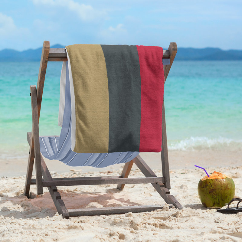 Lightweight Beach Towel, Microfiber, Gold/Steel Gray/Red
