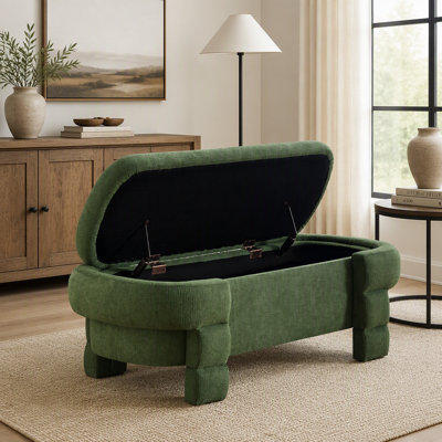 48.8 Inch Chenille Storage Ottoman Bench with Curved Design